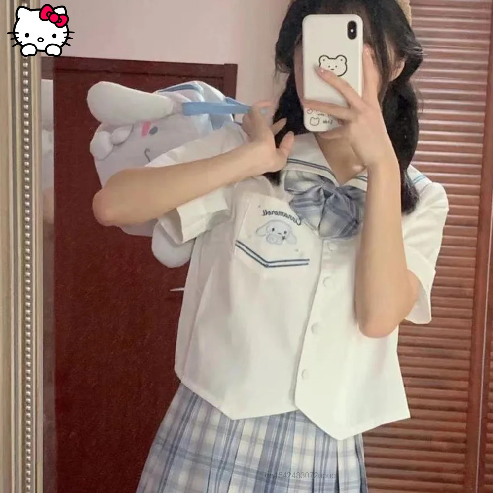 Original Design Sanrio Cinnamoroll College Style Lolita Girlls Blouse Japanese Korean Trendy Shirt Short Sleeve Tops Women Y2k