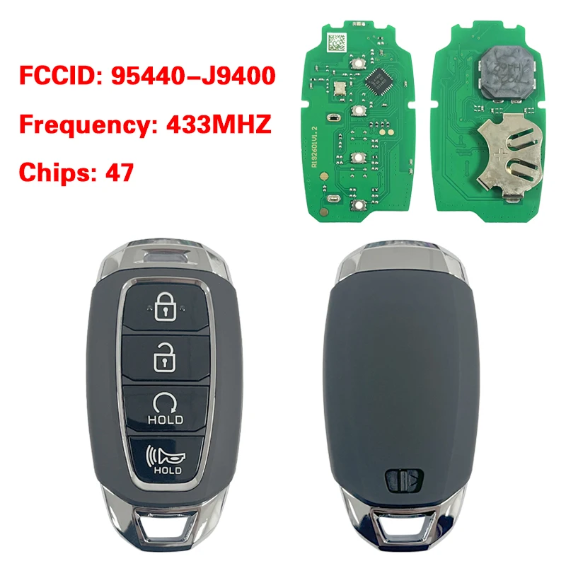 

CN020279 Послепродажный 4-кнопочный смарт-ключ с дистанционным управлением 47 чипов 433 МГц FCC 95440-J9400 для HYUNDAI KONA SE SEL 2021 2022 2023