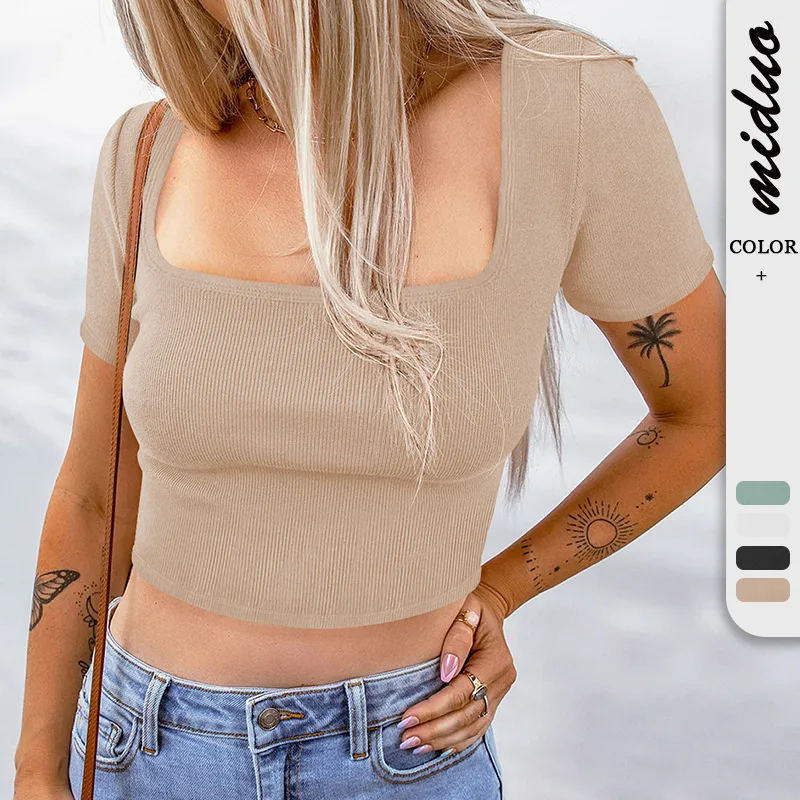 

Fashionable New Women's Summer Dress Thread Knitted Ultra Short Fit Versatile Short Sleeve Open Umbilical T-shirt Top