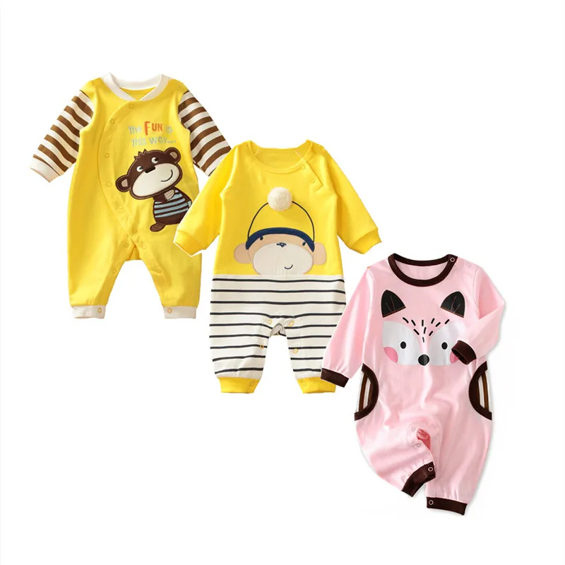 Spring Autumn Newborn Clothing Baby Girls Romper Infant Cotton Long Sleeve Striped Cartoon Jumpsuit 0-12 Month Baby Boy Costume