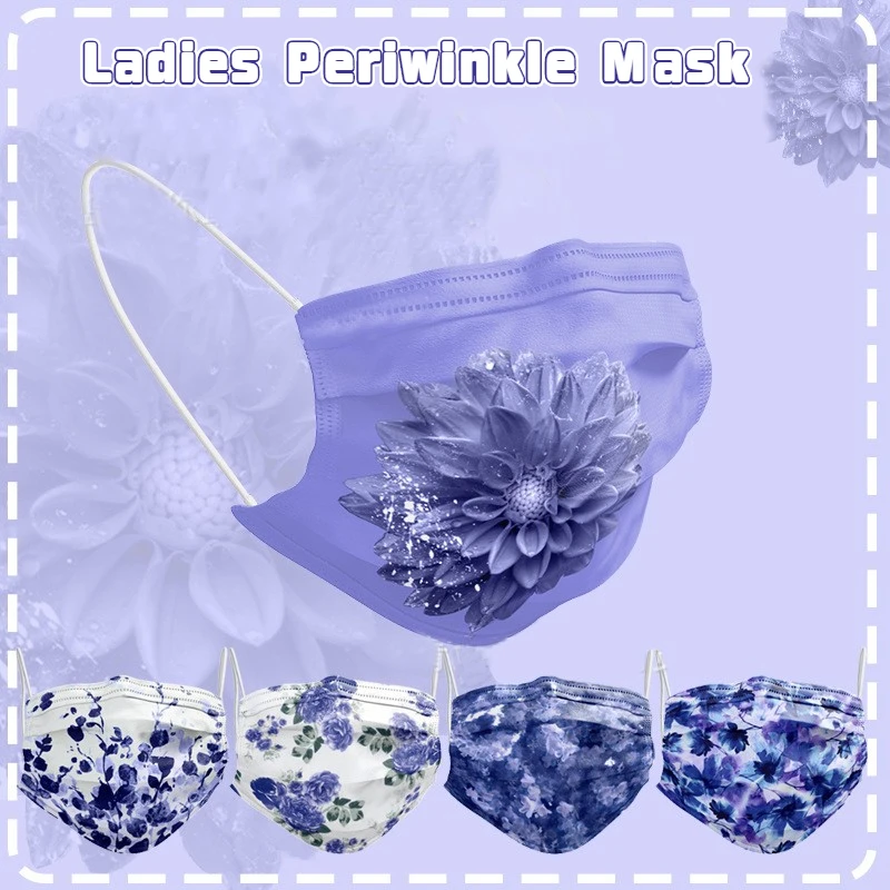 

2022 Mascarillas Periwinkle Blue Series Adult Disposable Three-layer Print Protective Mask Mouth Mask Masks For Virus Protection