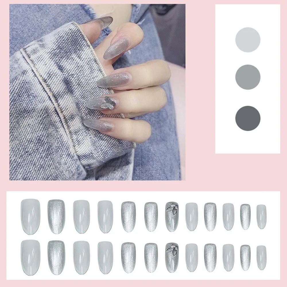 

Новинка 24 шт., мороженое, кошачий глаз, черный, серебристый, Бабочка, маникюрный патч, съемные накладные ногти, искусство, наконечник для ногт...