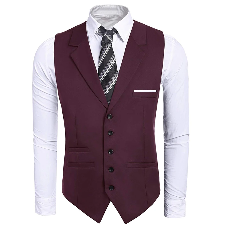 

Purple Slim Fit Vest for Men Suit One Piece Waistcoat with Notched Lapel Single Breasted Casual Gentleman Waist Coat New Fashion