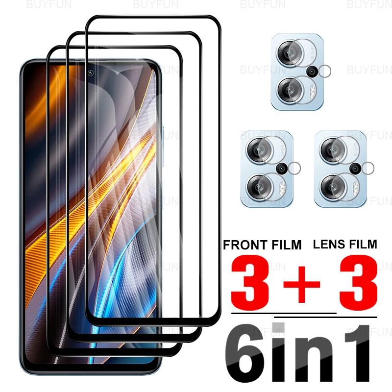 

Закаленное стекло для Xiaomi Poco F4 6 в 1 с черными краями, Защита экрана для Poco X4 GT Poko Poxo F4GT X4Pro M4Pro, пленка для объектива камеры