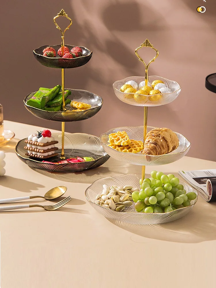 

Multi-Layer Fruit Storage Tray Home Living Room Light Luxury Glass Coffee Table Snack Tray Wedding Dessert Table Display Stand