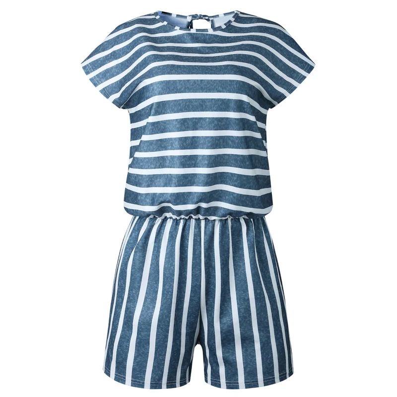 2023 Women Stripe Loose Playsuits Short Jumpsuit Lady Fashion Casual Summer Playsuit Jumpsuits Female Romper Casual Trouser Slim