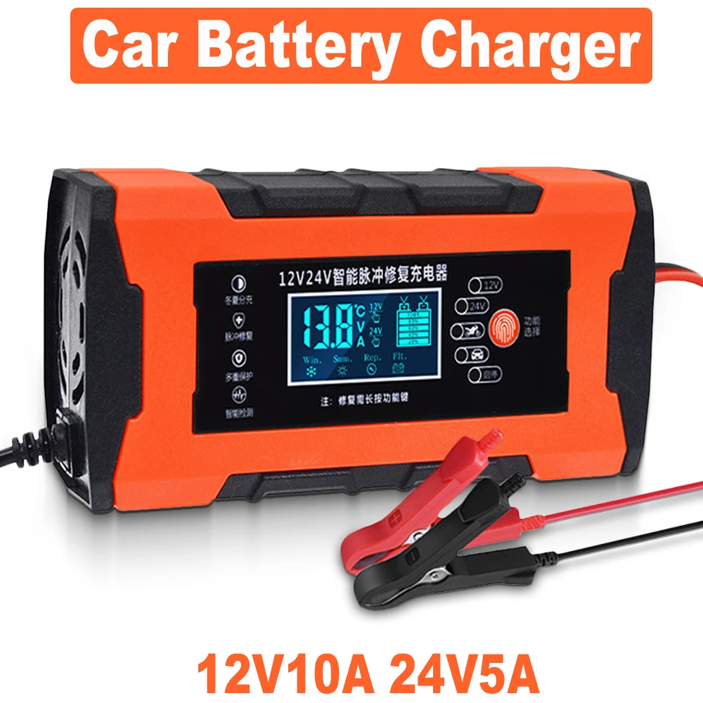 Car Battery Charger 10A 12V Automotive Battery Charger 24V 5A Car Accesorries Digital Display Detection Pulse Repair Car Charger