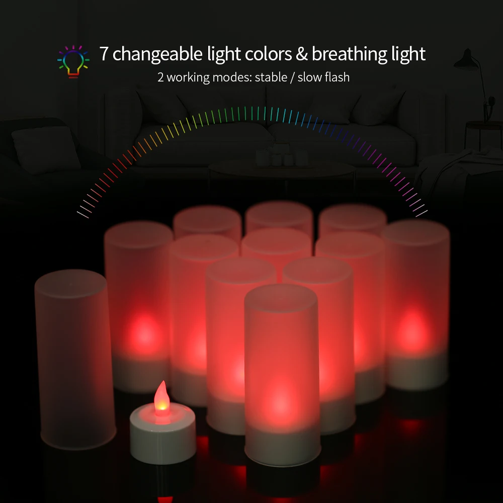 

Цветная перезаряжаемая USB светодиодная чайная Свеча светильник пламенная чайная свеча с дистанционным управлением, Свеча для украшения Дн...