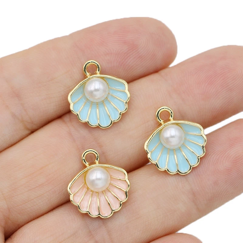 

5 шт., эмалированные посеребренные Подвески-ракушки для женского браслета, ожерелья, аксессуары «сделай сам», 17x15 мм