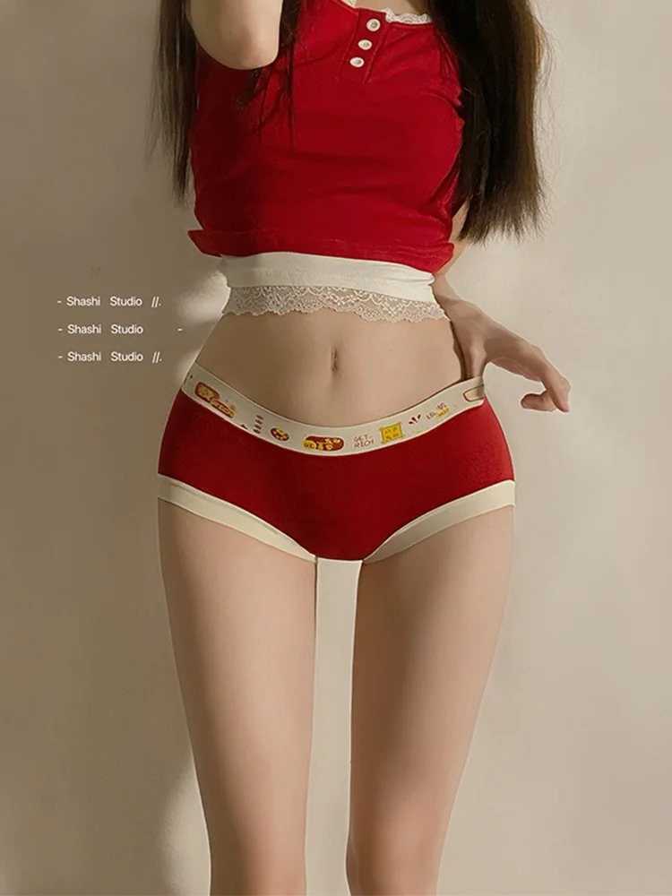 Красное праздничное нижнее белье для девочек из чистого хлопка