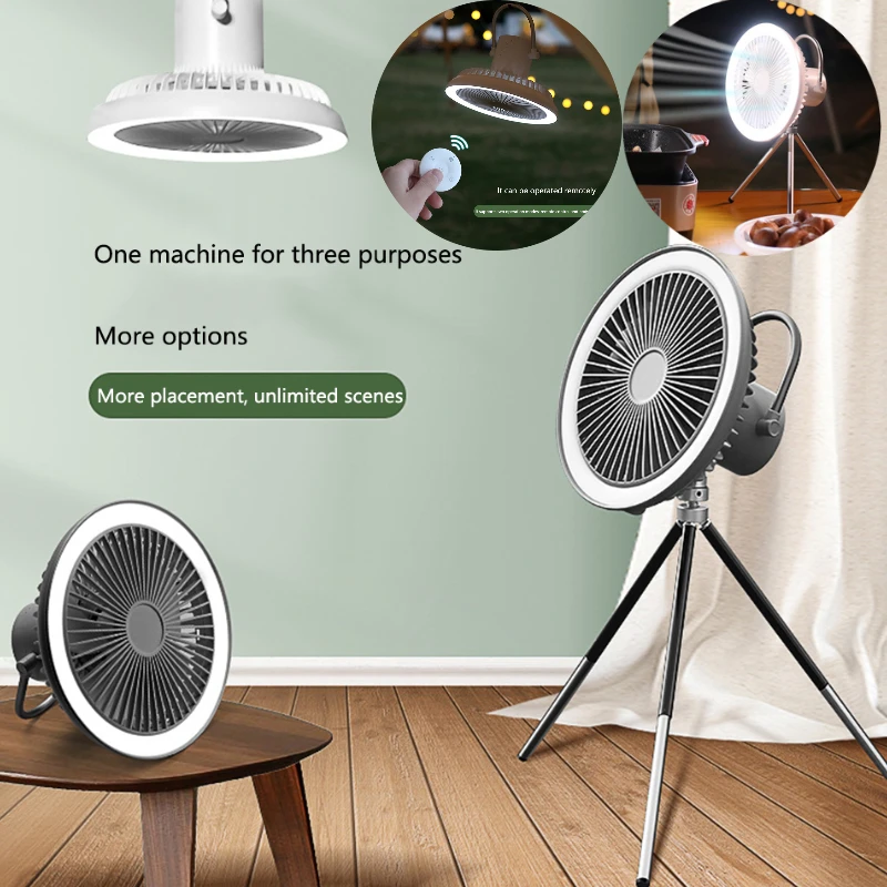 

10000mAh Electric with LED Light Remote Control Tripod Hook Portable Timing Air Conditioning 3Gear Type-C Ceiling Fan Air Cooler