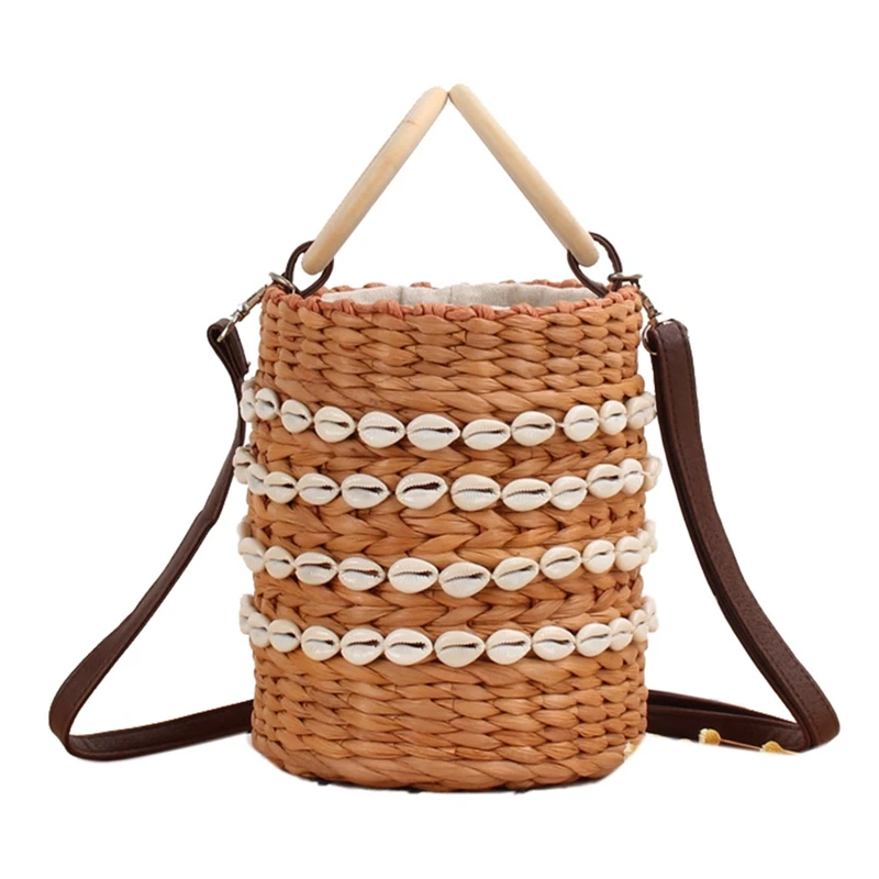 

New Natural Straw Bags For Women Shell Bucket Bag Woven Bag Hand Vintage Round Straw Handbag Sling Bag Women Bag
