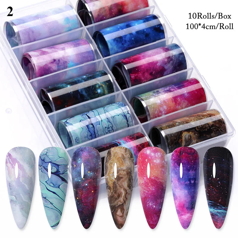 

10Pcs Starry Sky Holographic Nail Foil Transfer Set Decal for Nails art Stickers Mix Design DIY Salon Decoration Wraps Manicure