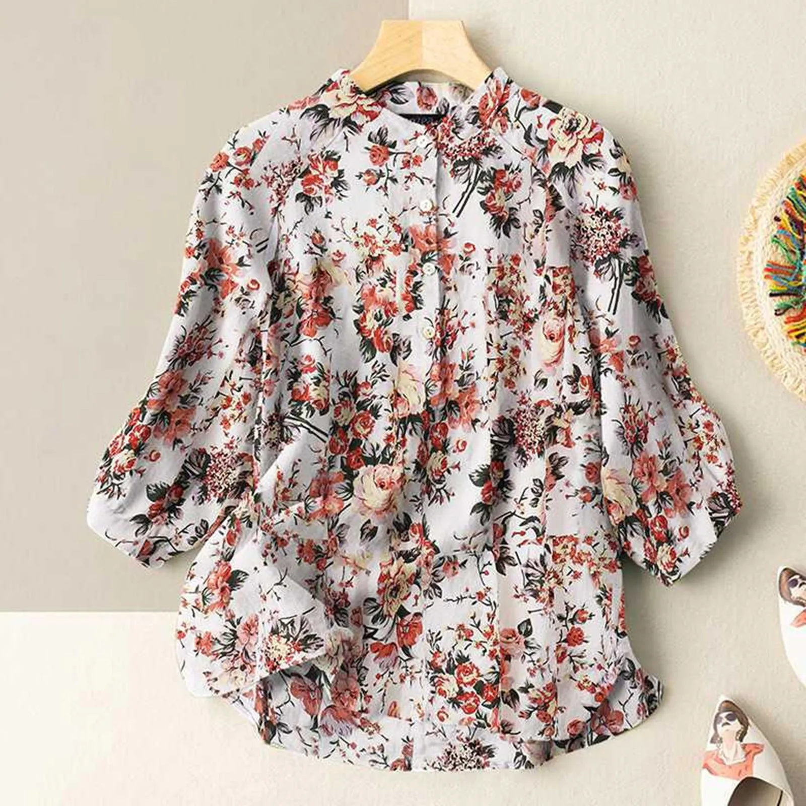 

Floral Print Blouse Long Sleeve O-neck Half Button Blouses Women's Blouse Streetwear Tops And Blouses Blusas Female Clothing