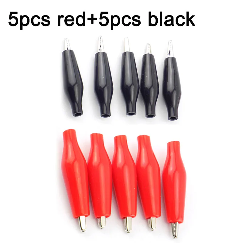 

Тестовые зажимы «крокодил» 28 мм, черные, красные, пластик, металл