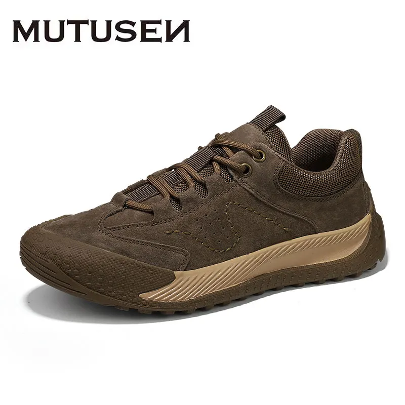 

Genuine Leather Outdoor Sneakers Luxury Brand Mens High Sneakers Comfortable Platform Sports Shoes Working Shoes New 2022