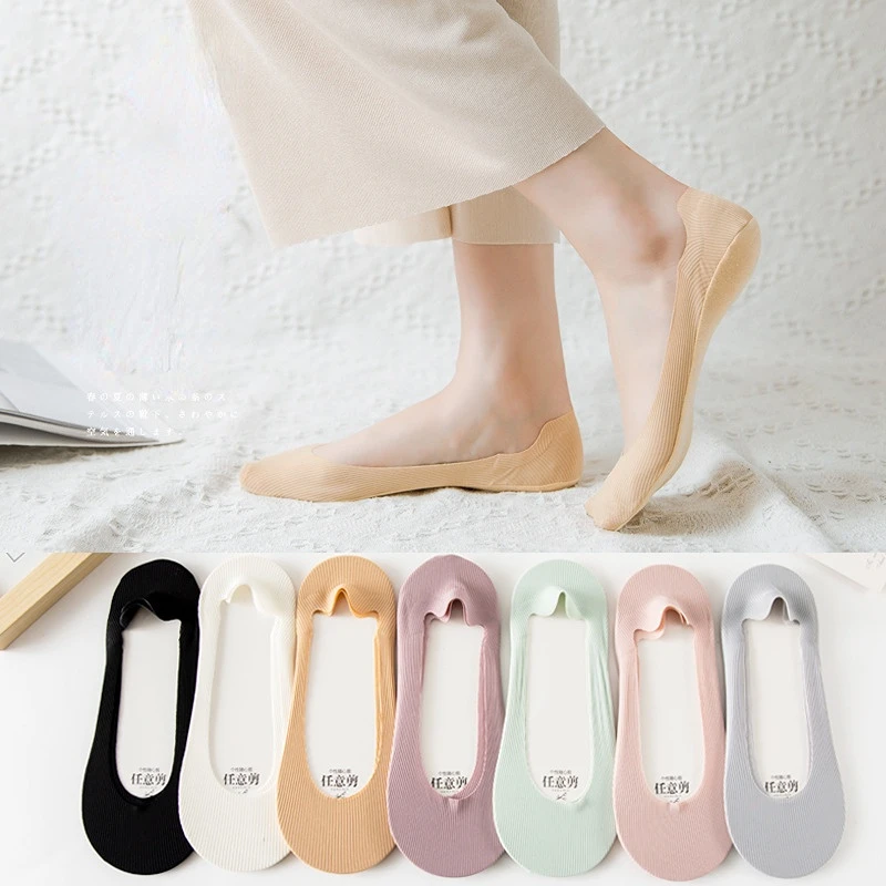 

5 Pairs Per Lot Socks For Women 2022 New Summer Solid Color 90% Cotton Breathable Invisible Sock Slippers Fashion High Quality