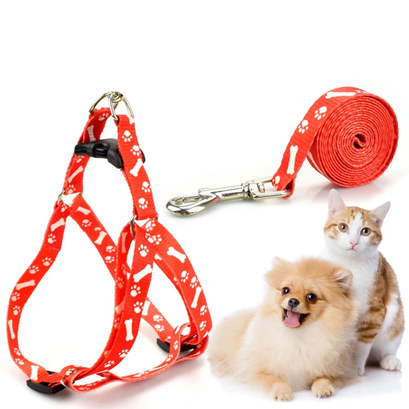 Pet Dog Bone Printing Harness and Leash Set Summer Fashion Harness for Dog Cat dog Supplise Chihuahua Adjustable Walking Puppy