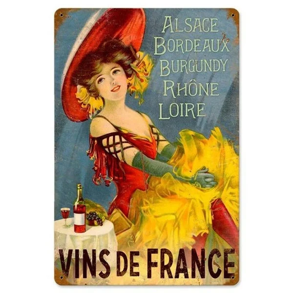 

Vintage Metal Tin Sign Wines Of France Beauty Girl Outdoor Yard Signs Home Bar Restaurant Kitchen Wall Decor Signs 12X8Inch