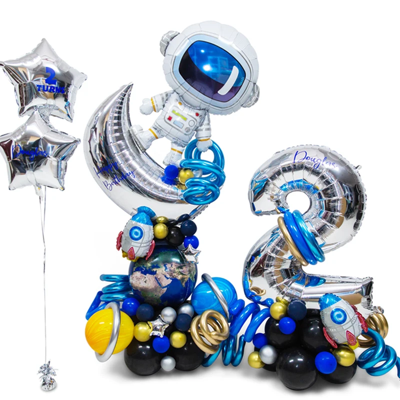 47pcs Astronaut Space Balloons Boys Birthday Party Decoration 1st 2 3 5 Number Foil Balloon Baby Shower Rocket Globos Kids