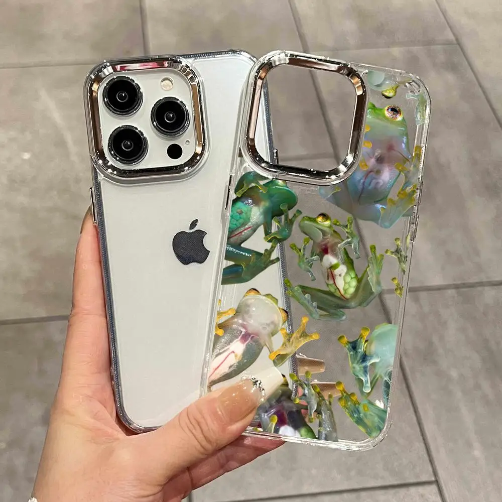 Фото Реалистичный прозрачный чехол для телефона с принтом лягушки для iPhone 17 11 12 13 14 15 16 Pro Max Plus 16E 17 Air, забавный противоударный чехол с животными HYBXAXC №1