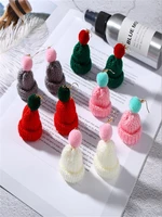 cute wool ball knitted hat earrings