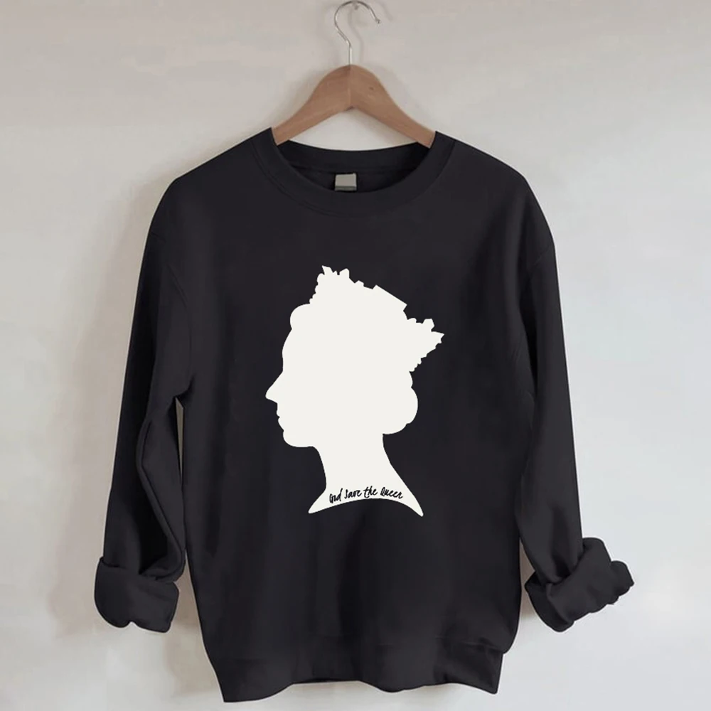 

Свитер с принтом королевы Елизаветы II-Повседневная Толстовка с круглым вырезом Harajuku Пуловеры осенняя одежда для женщин