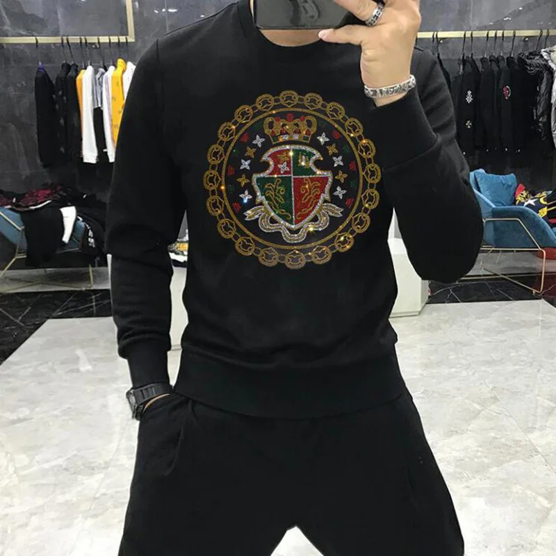 2025 Хип-хоп Мужская модельерская толстовка со стразами Толстовка Мужской пуловер