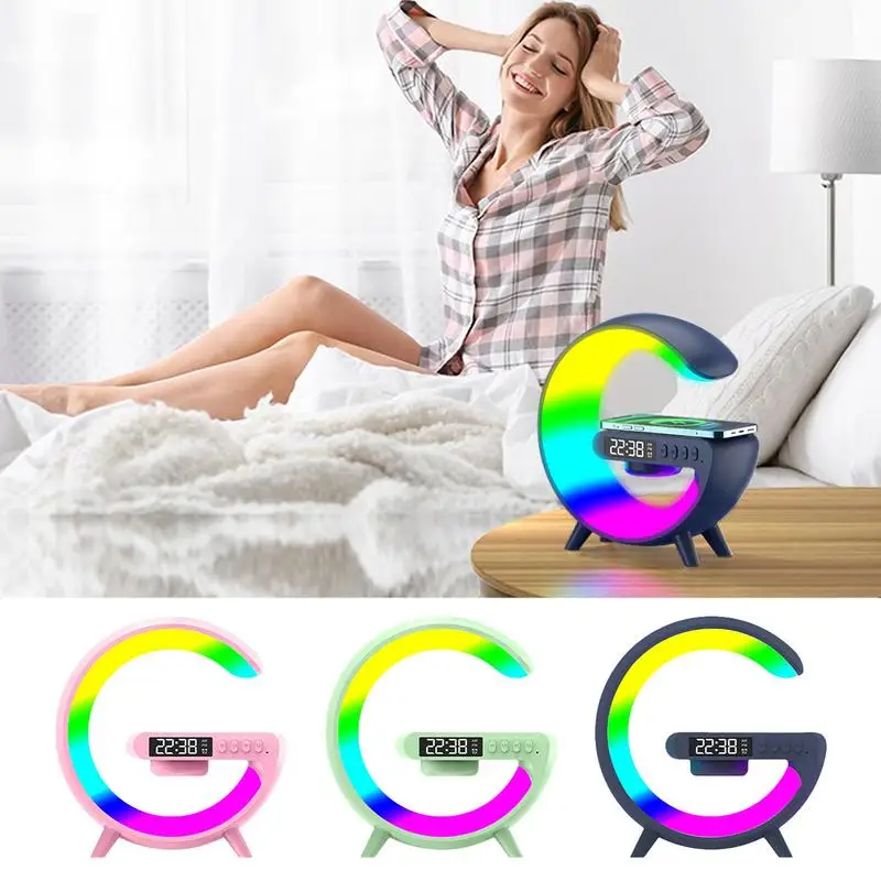 

Table Lamp Wireless Charger Stand Pad With Bluetooths Speaker TF RGB Multifunctional Bedside Desktop Night Light Bedroom Home