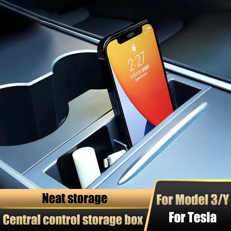 

For Tesla Model 3 Y Center Console Storage Box Phone Holder Slot Armrest Storage Box Charging Wire Management Interior Organizer