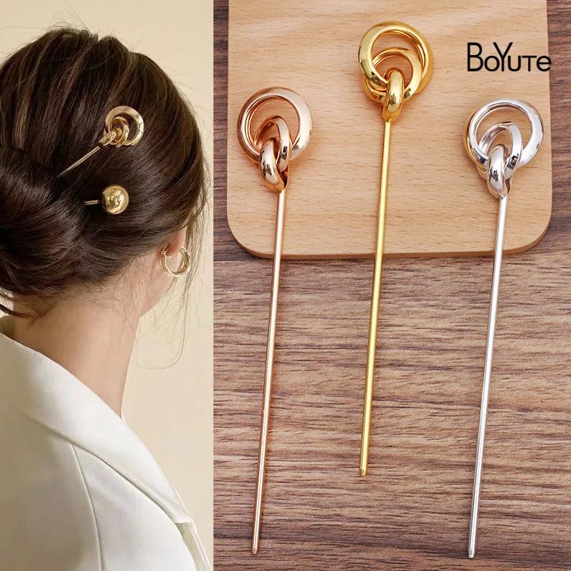 

BoYuTe (10 Pieces/Lot) Metal Iron 25*32MM Rings Welding 120*2.5MM Hair Stick Materials Diy Antique Chinese Clothing Accessories
