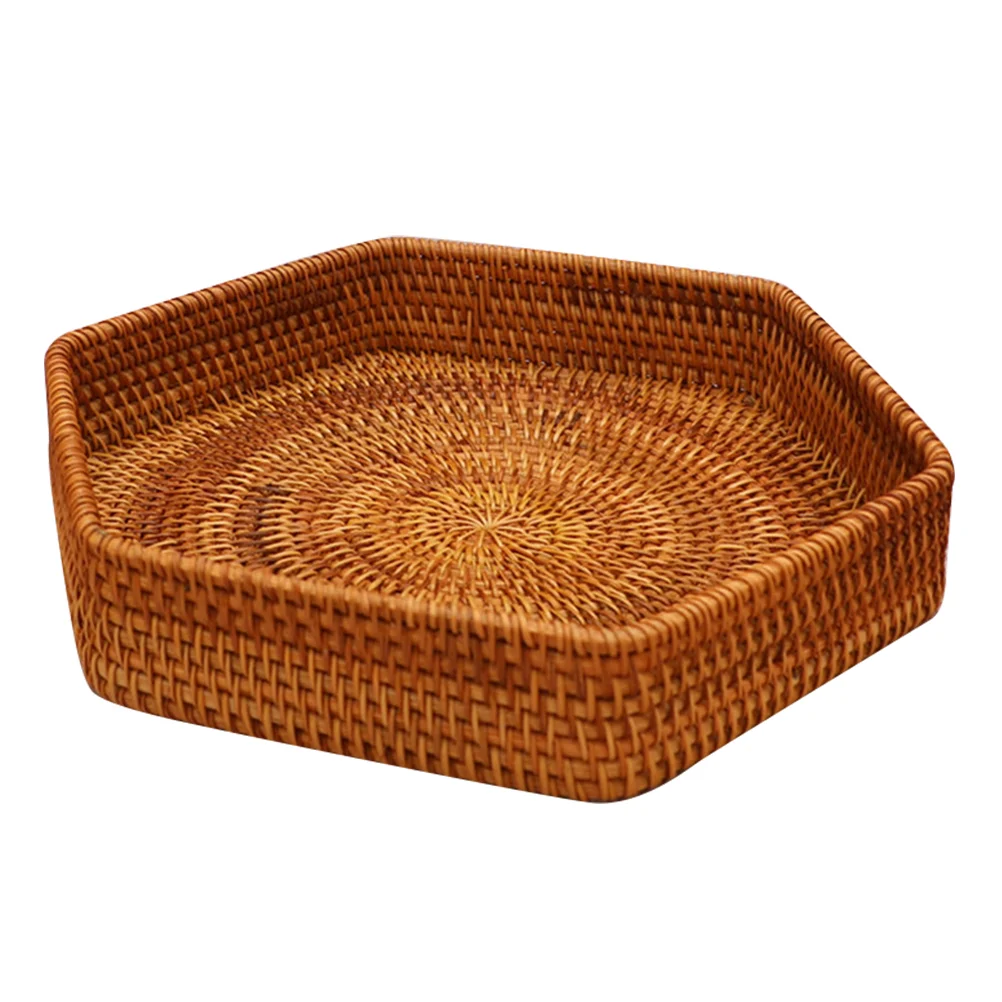 

Fruit Storage Basket Hand Woven Wicker Tray Vanity Tray Kitchen Storage Baskets Serving Trays for Ottomans Woven Serving Tray
