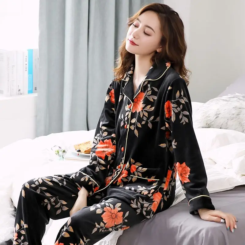 pajamas for women winter thicken warm long sleeve christmas nightwears woman two pieces sets sleepwear clothing female clothes