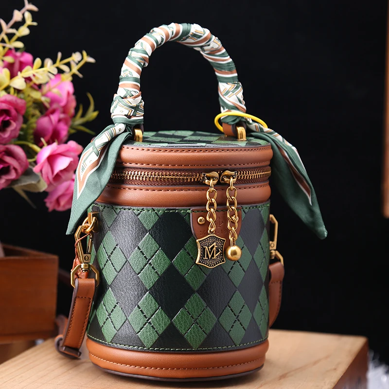 

100% Genuine Leather 2023 New Cylinder Retro Casual Mini One Shoulder Crossbody Bag Purse and Handbags Luxury Designer Cc Gg
