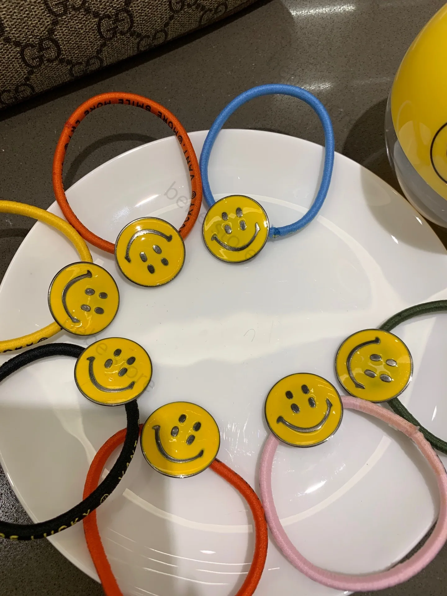 

Double smiley color hair band 7pcs Smiley face hair rope bracelet bracelet