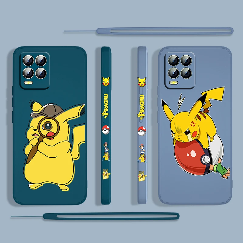 

Pikachu Anime Cute Cartoon For OPPO Realme 50i 50A 9i 8i 6 Pro Find X3 Lite NEO GT Master A9 A5 Liquid Left Rope Phone Case Capa