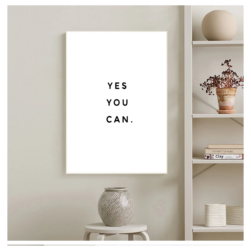 

Nordic Decoration Home Yes You Can Motivational Phrase Home Decor Minimalism Poster Canvas Wall Art Picture Posters and Prints