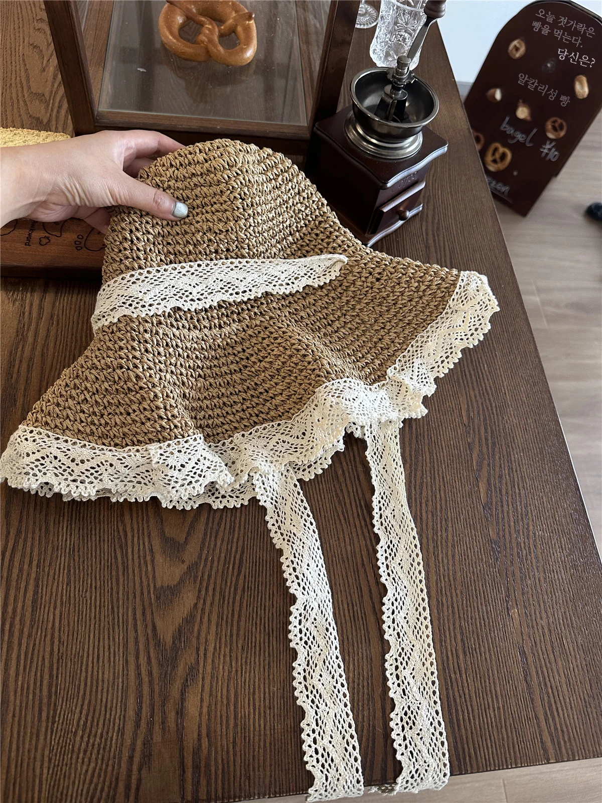 Шляпа женская Соломенная с кружевным ремешком солнцезащитный козырек от солнца