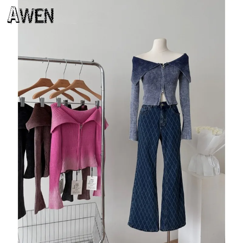 Женский трикотажный кардиган на молнии свитер в Корейском стиле Харадзюку с