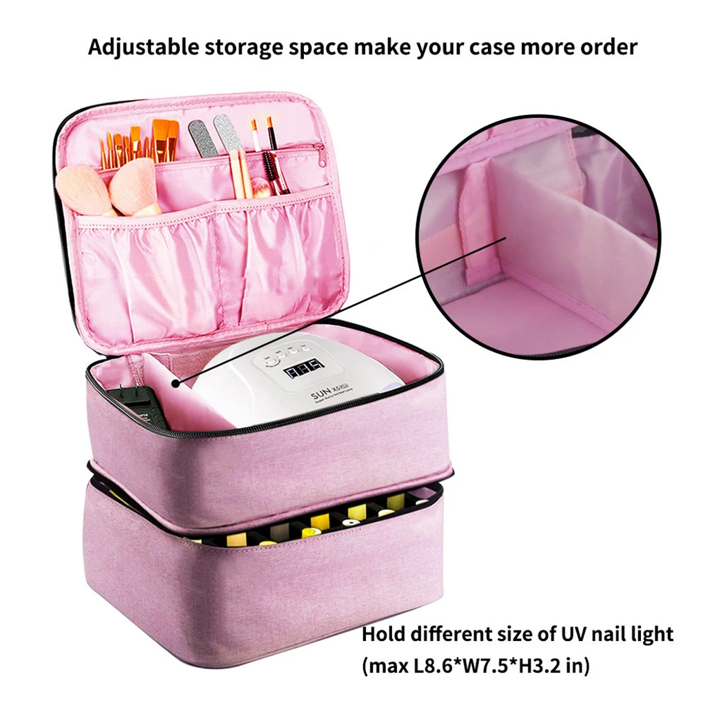 

Nail Polisher Storage Bag with Handle Double Layer Manicure Tools Outdoor Travel Carrying Holder Pack Essential Oil