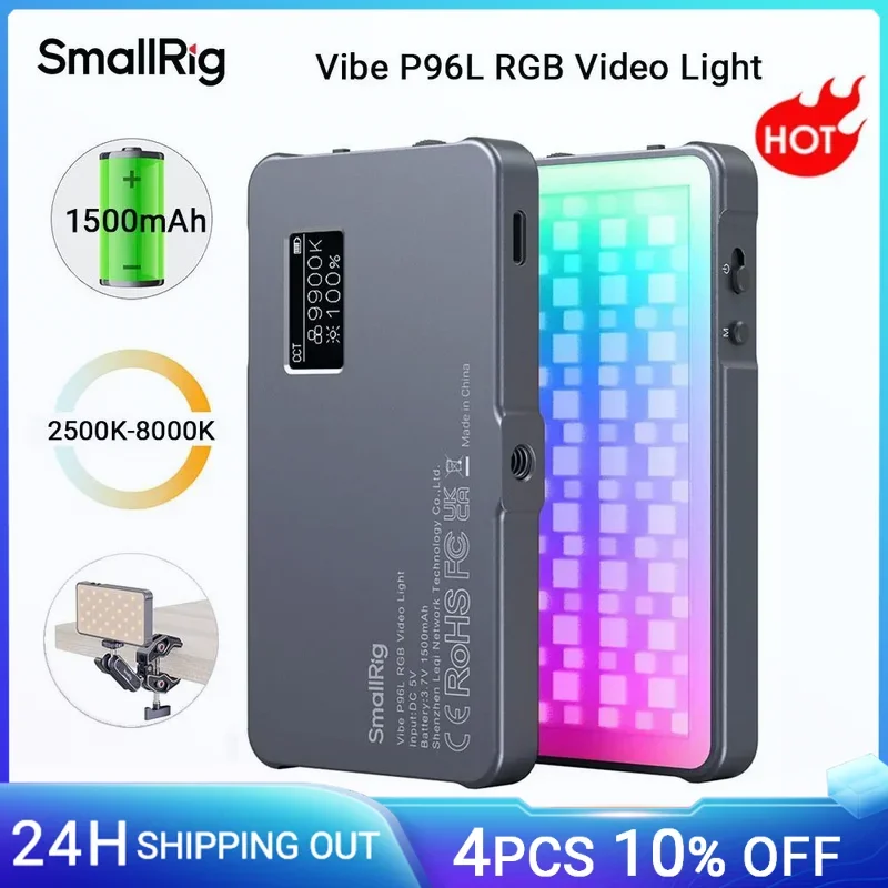 Фото SmallRig P96L RGB Video Light Портативная металлическая светодиодная подсветка для камеры, 2500-9000K CRI 96+ Фото и видео освещение для Sony -3489B №1
