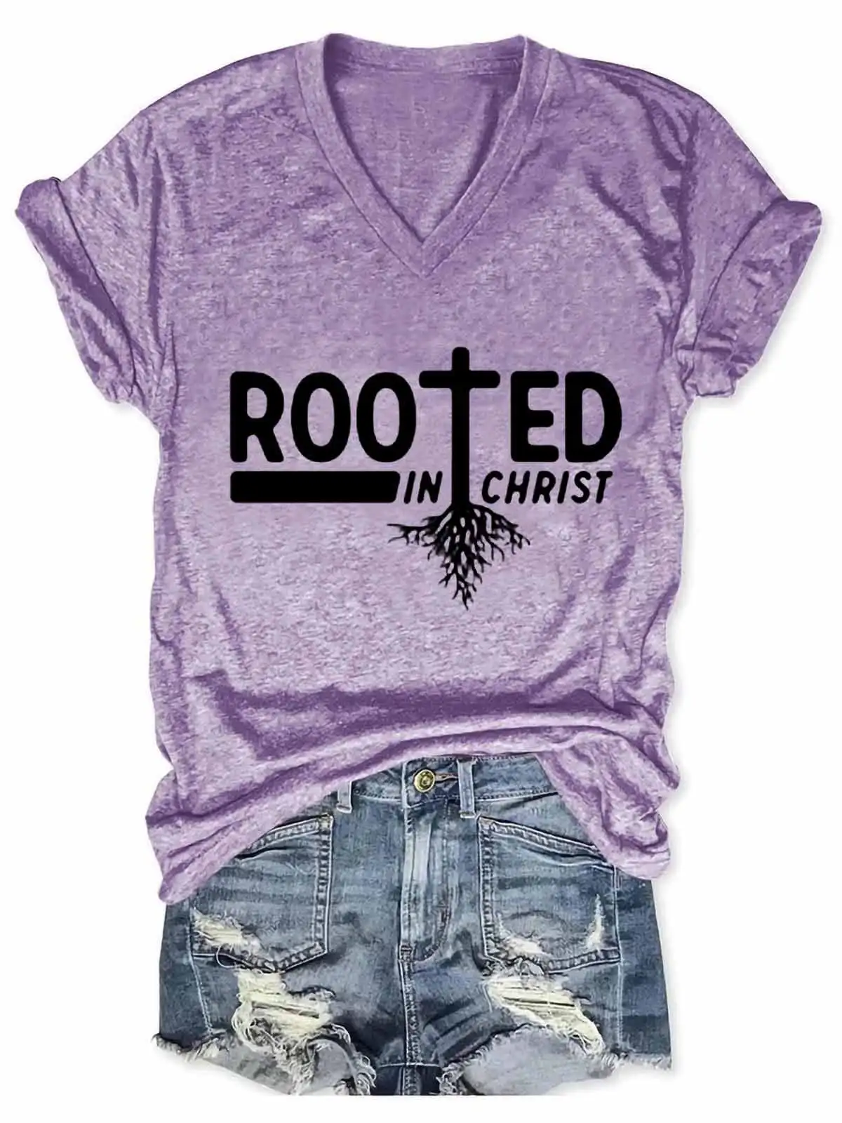 Women's Religion,Christ,Rooted in Christ V-Neck Tee
