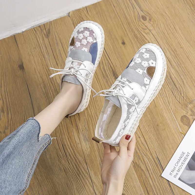 Lace Canvas Women Shoes Hollow Woman Flat Shoes Cutouts  Running Casual Sneakers Women Summer Breathable Flat Women Sports Shoes