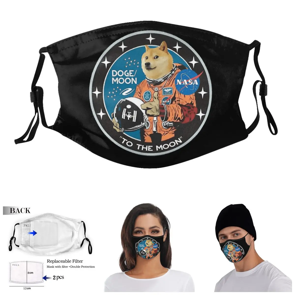 

DOGE Dogecoin To The MOON B R376 Adult Dust Mask Casual Wry Face Activated Carbon Filter Mask