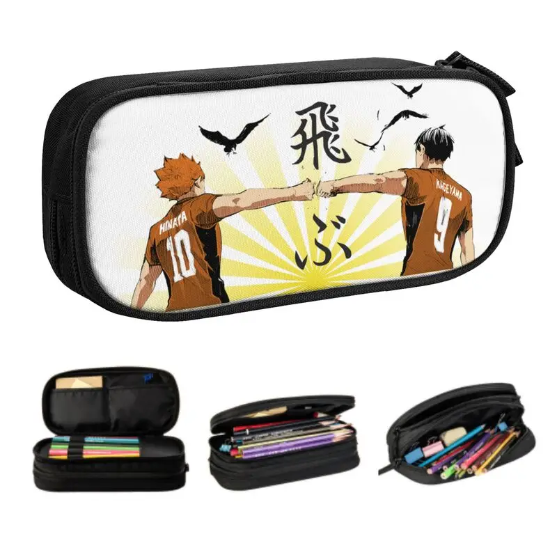 

Kageyama And Hinata Haikyuu Kawaii Pencil Cases Large Capacity Anime Manga Karasuno Volleyball Pencil Pouch Students Stationery