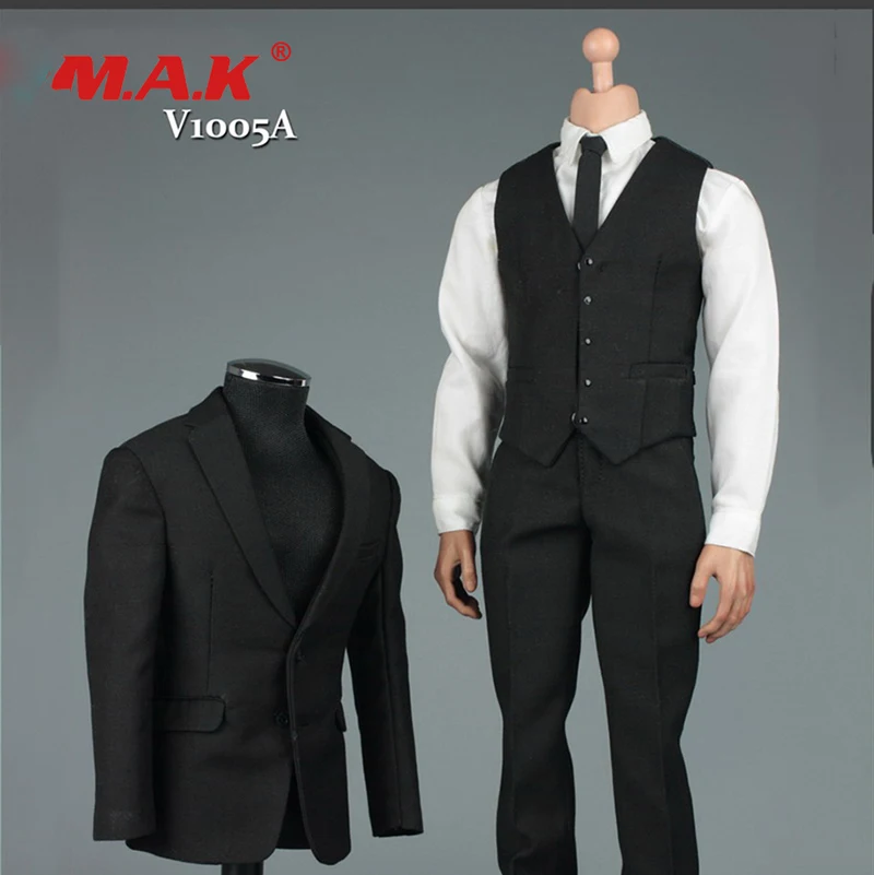 

1/6 black men gentleman suit clothing clothes set fit for 12" male young boy action figure accessories