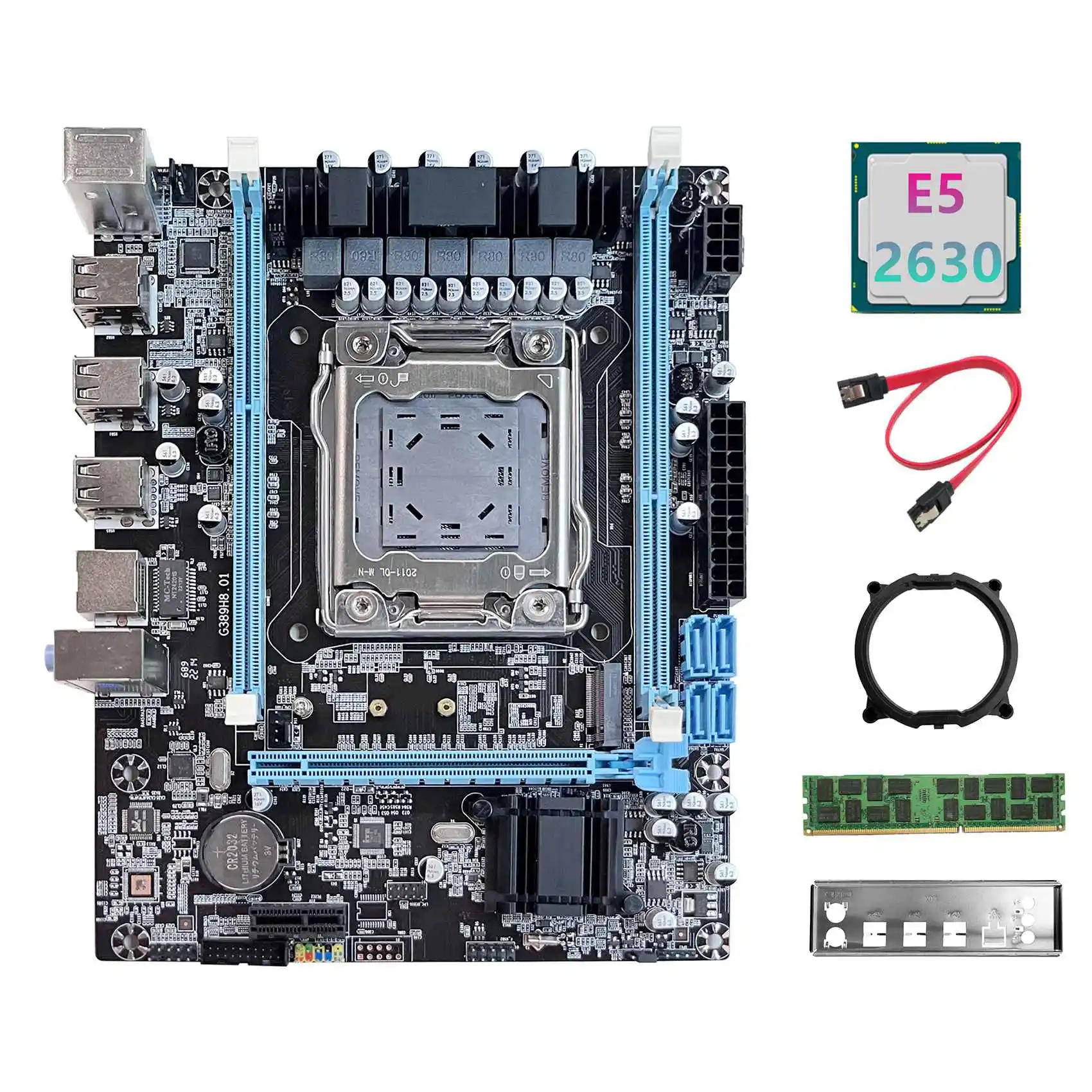 

X79 Motherboard V389+E5 2630 CPU+DDR3 RECC 4GB 1333Mhz RAM+SATA Cable+Baffle+Bracket M.2 NVME LGA2011 for CF LOL PUBG