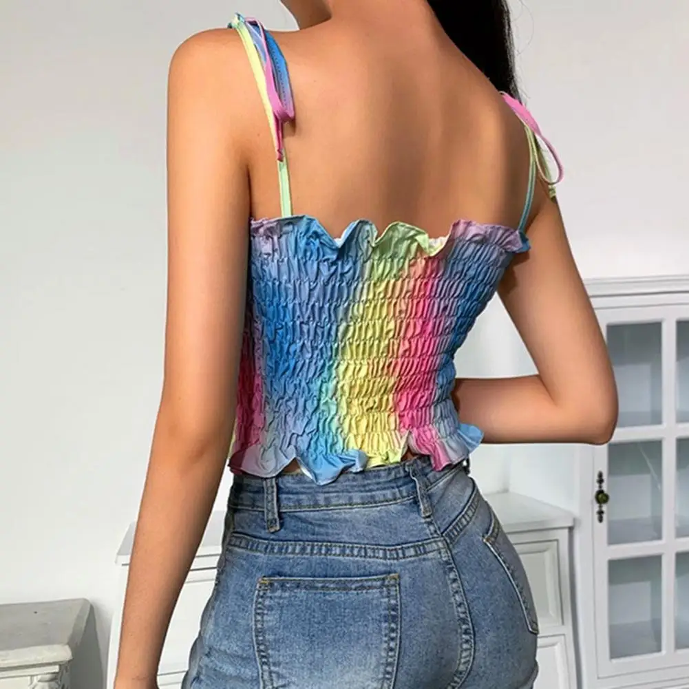 

Women Top Sling Comfortable Adjustable Shoulder Strap Tie dye Print Sexy Crop Top Summer Top for Outdoor