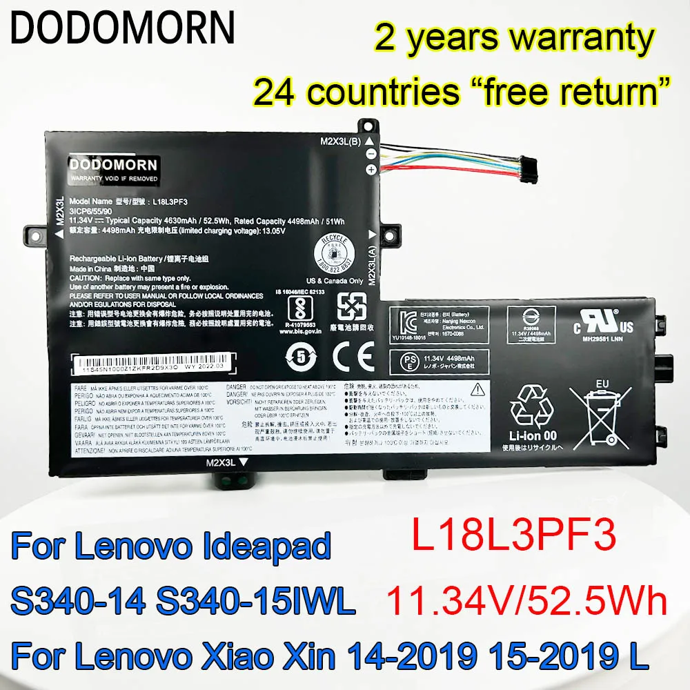 

DODOMORN L18L3PF3 Battery For Lenovo S340-14API 14IWL S340-15IWL 15API C340-15IIL Xiaoxin 14-2019 15-2019 L18L3PF2 L18C3PF6