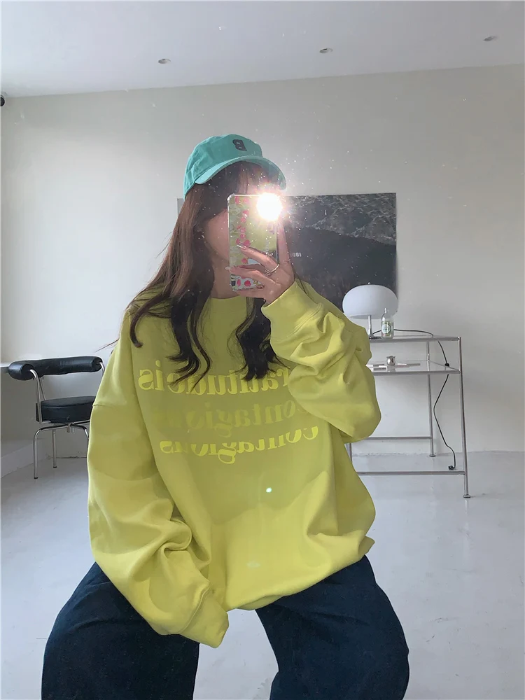 Корейская свободная толстовка с буквенным принтом Женский Осенний Топ длинным